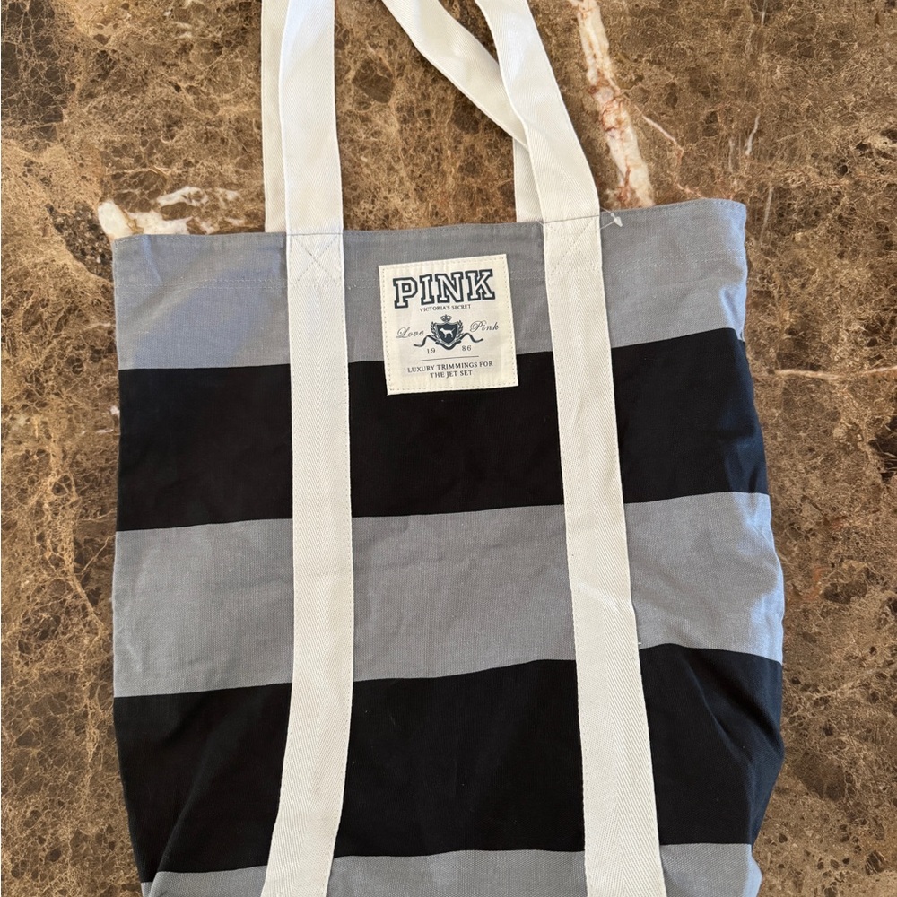 PINK Victoria's Secret Reversible Black and Gray Striped Tote